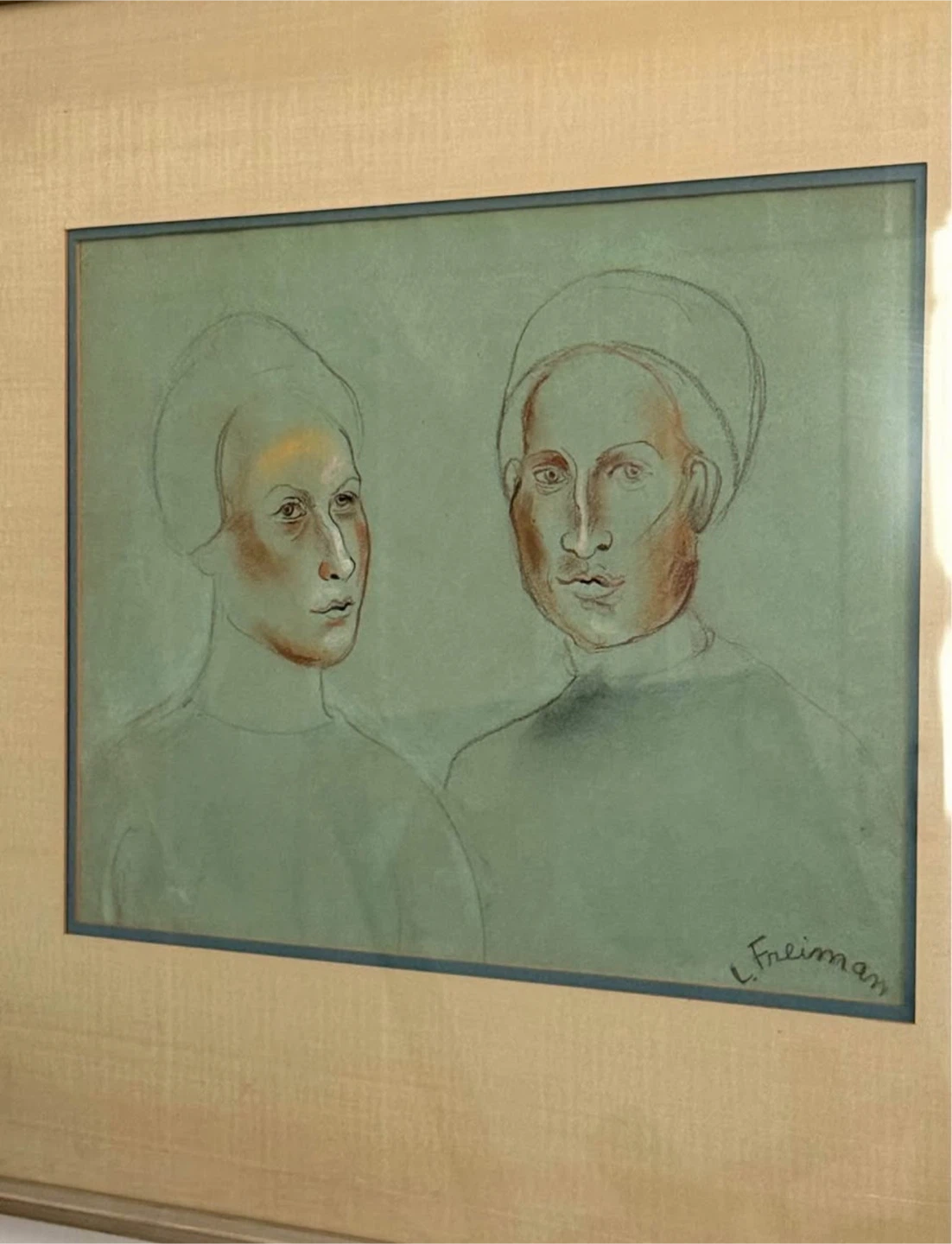 Framed Drawing of Two Figures by Lillian Freiman