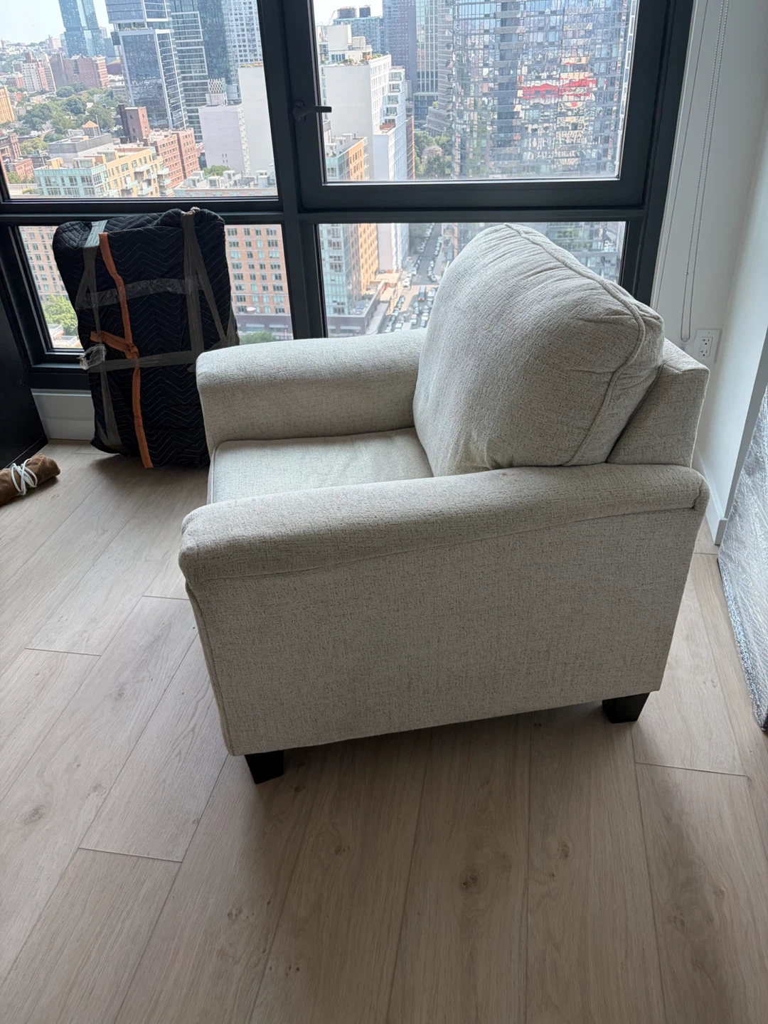 Cream Fabric Armchair with Ottoman - photo 3