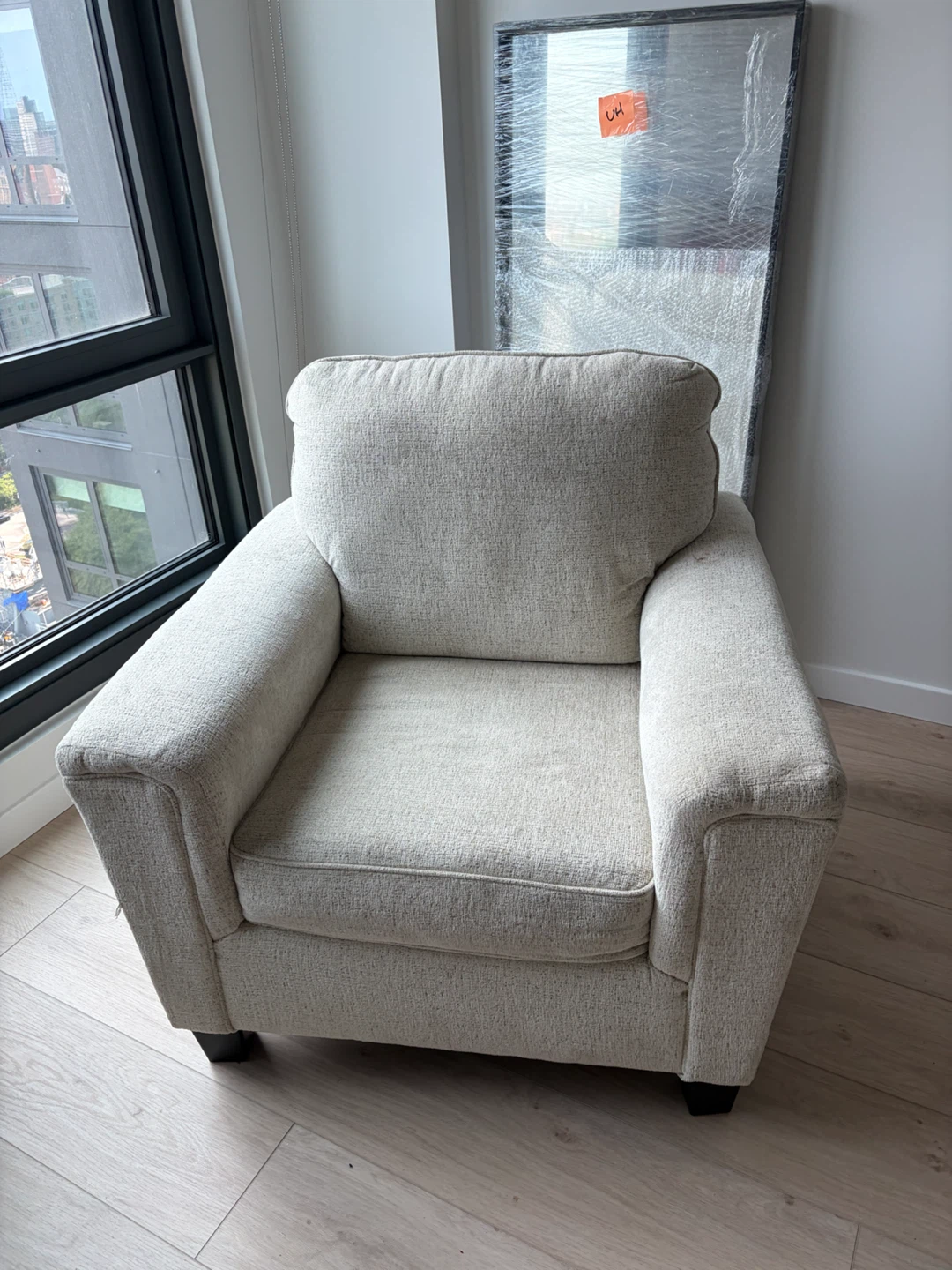 Cream Fabric Armchair with Ottoman - photo 4