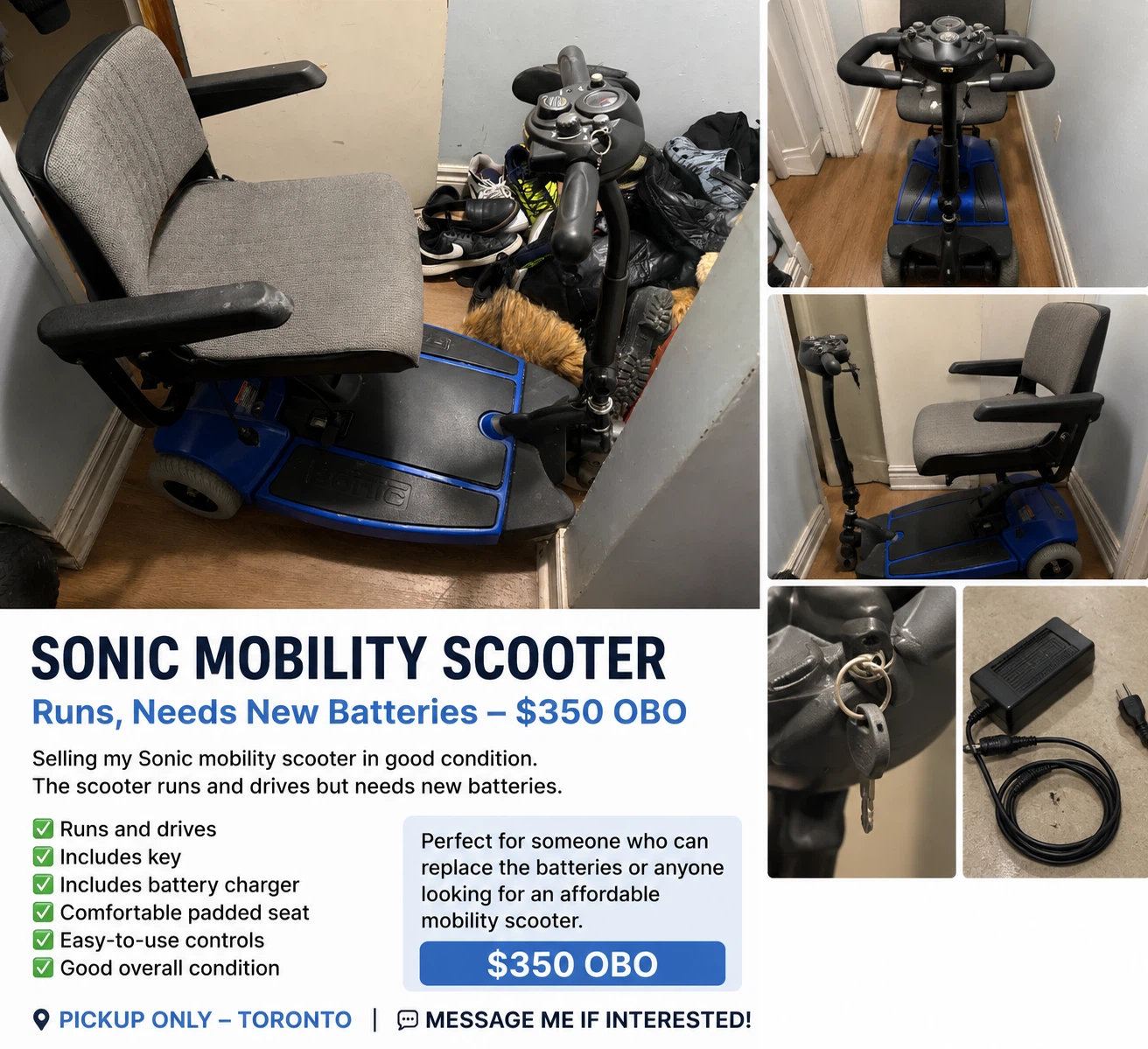 Sonic Mobility Scooter - Needs New Batteries