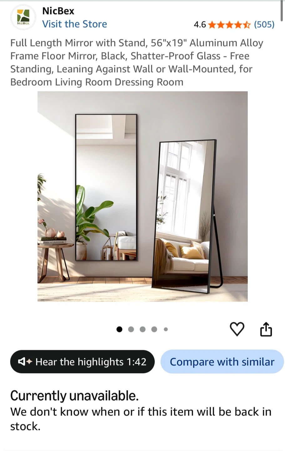 Full Length Mirror 56"x19” - photo 2