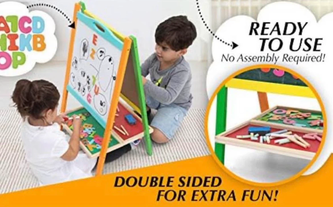 Double-Sided Magnetic Easel with Letters, Numbers & Chalk