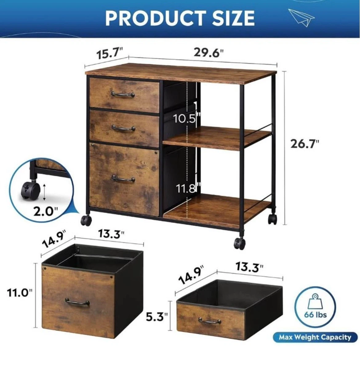 DEVAİSE 3 Drawer Mobile File Cabinet Rolling Printer Stand - photo 2