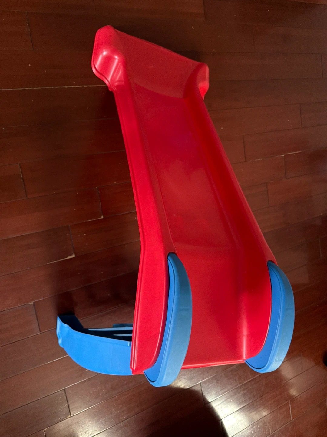 Red Plastic Toddler Slide with Blue Accents