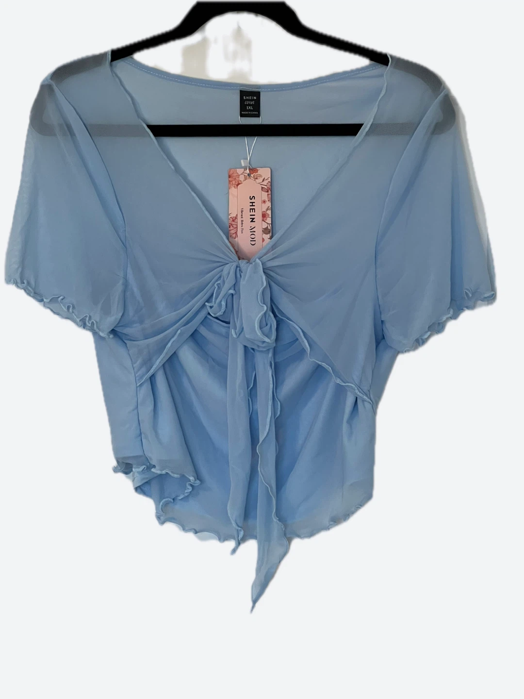 SHEIN CURVE Blue Sheer Tie-Front Top 1XL - photo 2