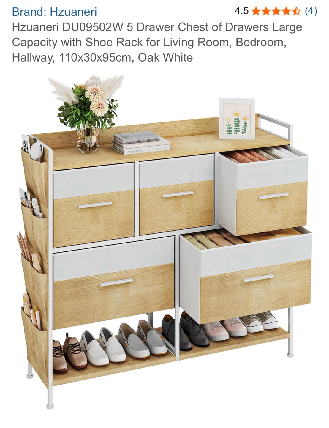 Hzuāneri 5 Drawer Chest with Shoe Rack