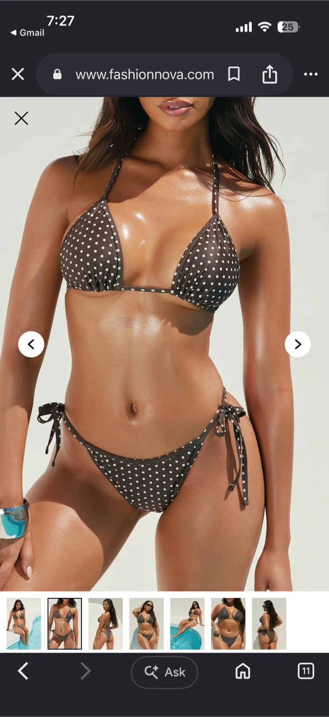Fashion Nova - Polka Dot Triangle Tie-Side Bikini — Brown (BNWT) - photo 2