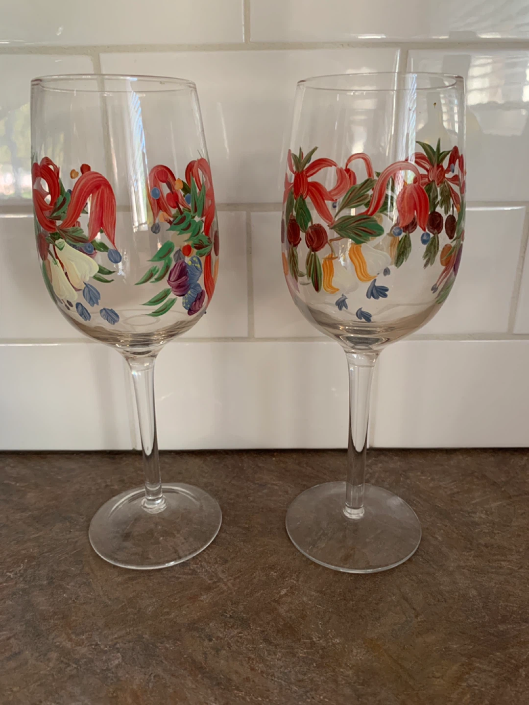 Set of 15 Hand-Painted Wine Glasses