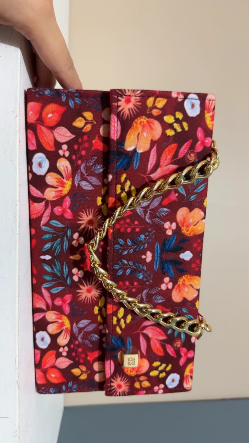 Fabric Clutch with Chain - Floral Design