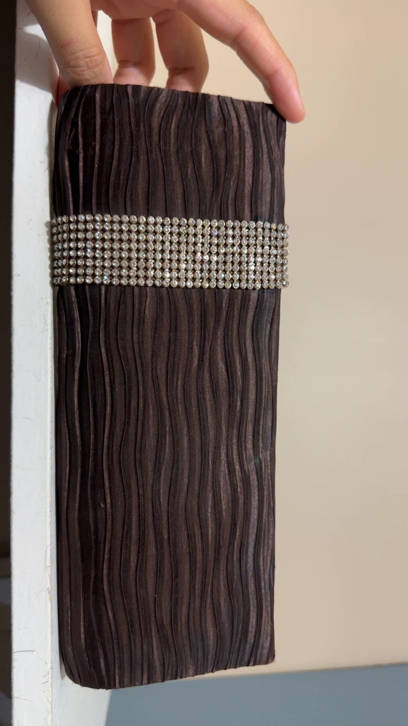 Brown Clutch with Rhinestone Embellishment
