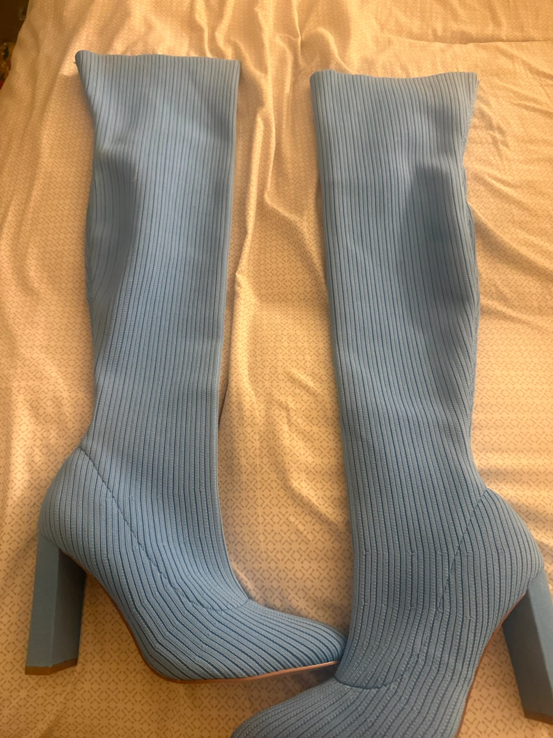 Sky Blue Knit Over-the-Knee Boots - photo 3
