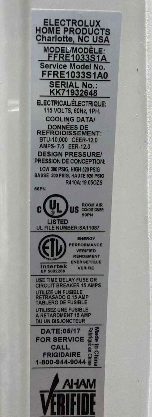 Frigidaire FFRE1033S1A Room Air Conditioner - photo 2