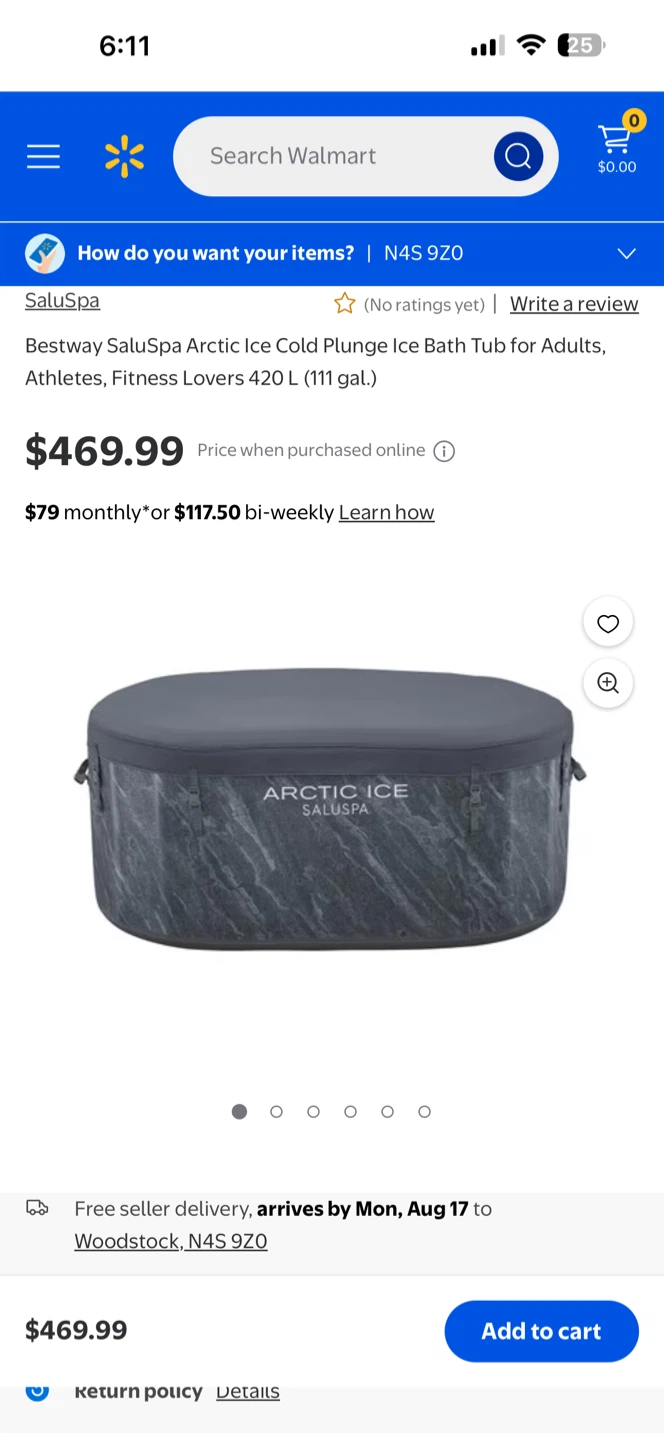 Bestway SaluSpa Arctic Ice Cold Plunge Ice Bath Tub 420L