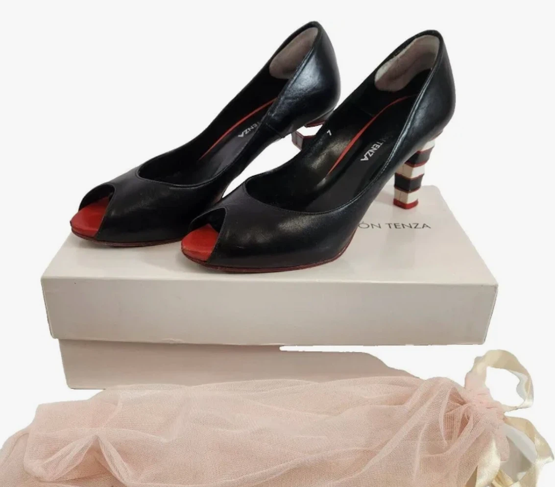 Ramon Tenza Black Patent Peep Toe Heels - photo 2