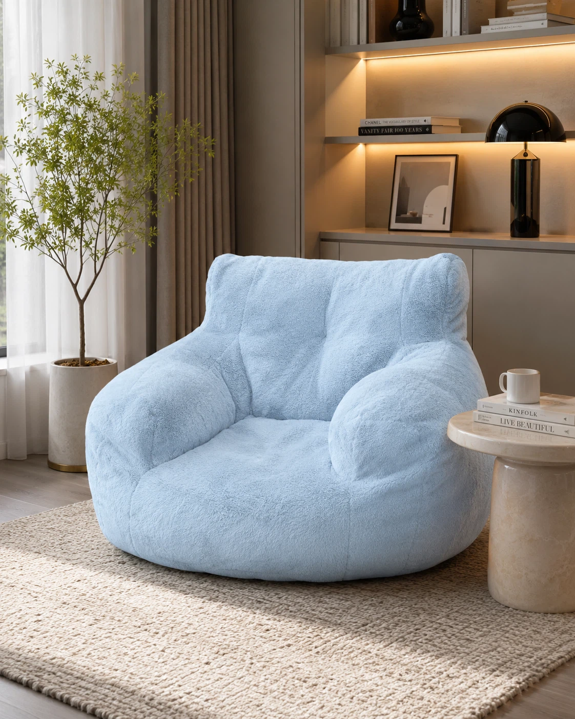Compressed Memory Foam Bean Bag with Teddy Cover/Lounge Chair