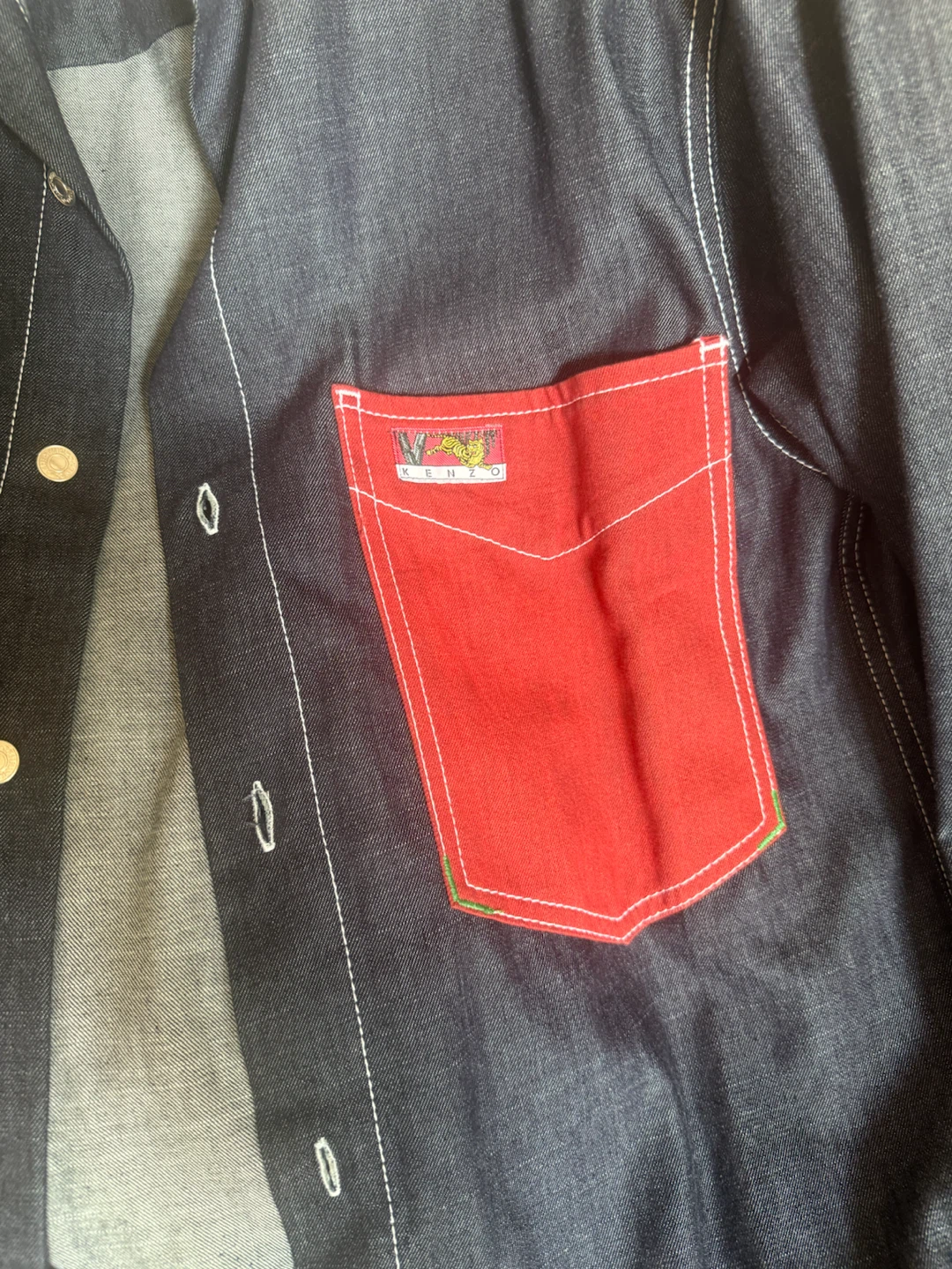 Denim Over-length Kenzo Shirt with Red Pocket - photo 2