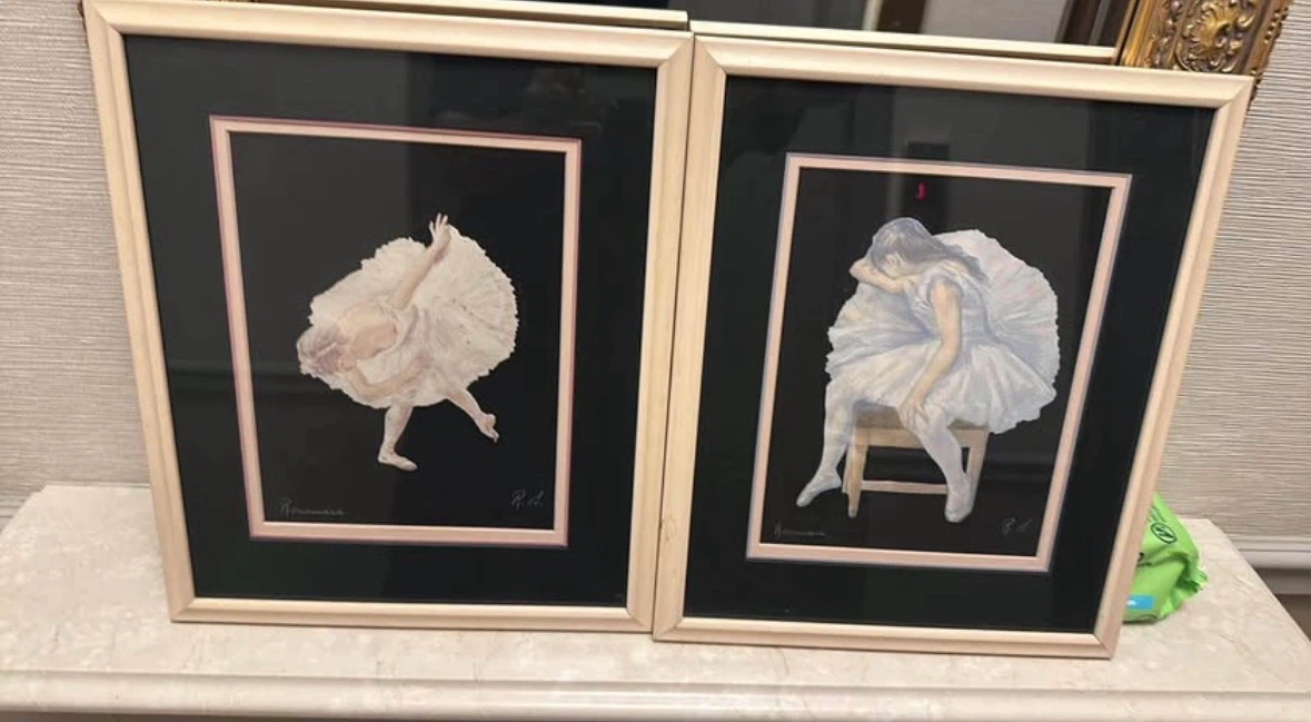 Pair of framed ballerina prints