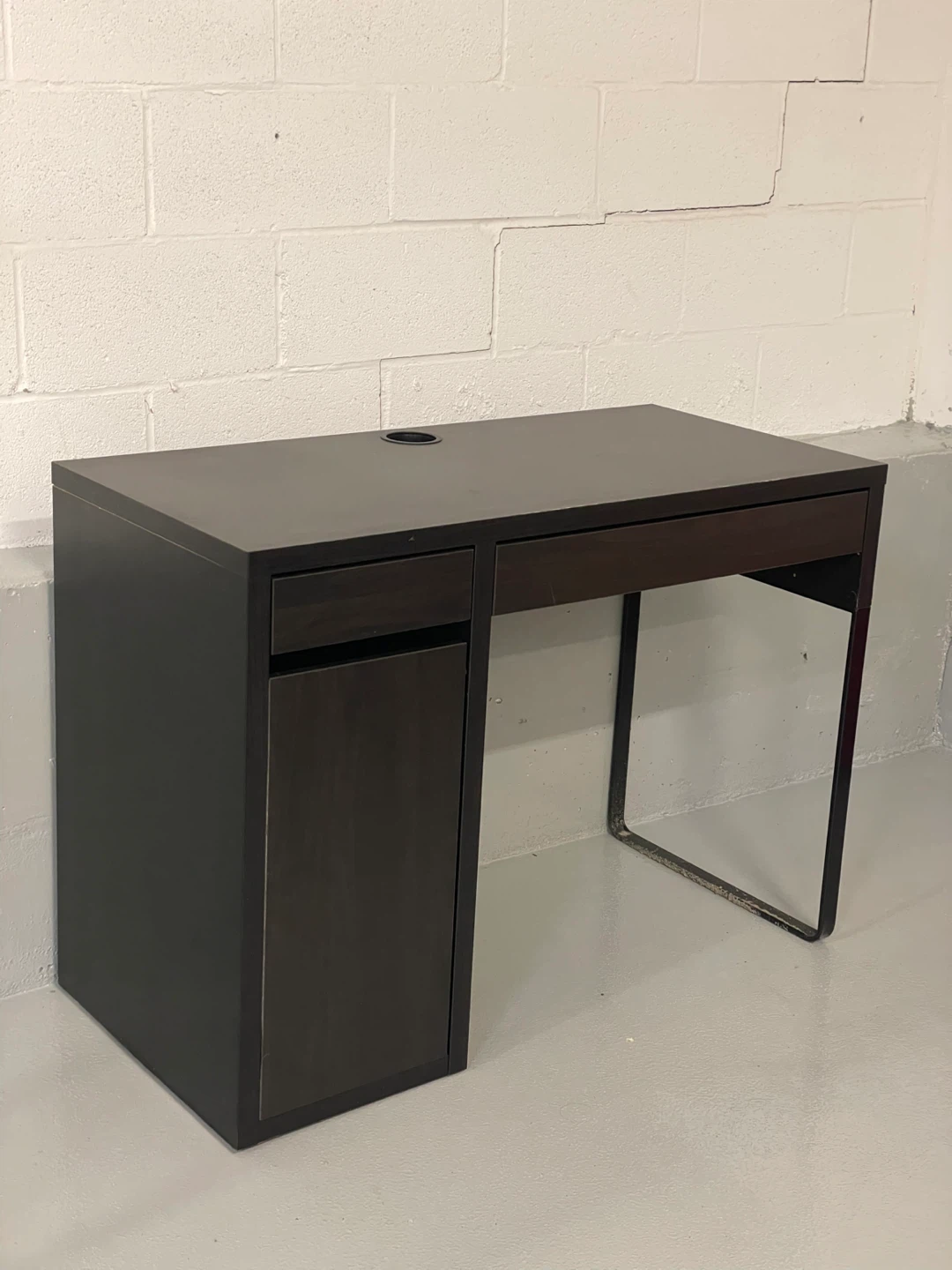 Dark Brown Desk with Drawer and Cabinet