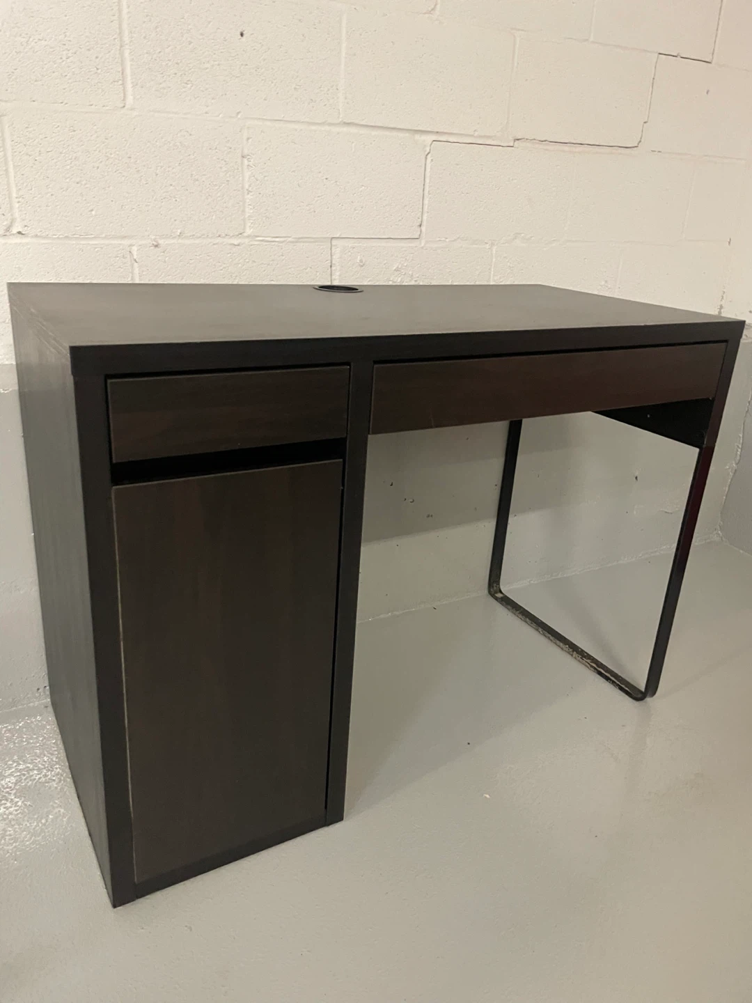 Dark Brown Desk with Drawer and Cabinet - photo 3