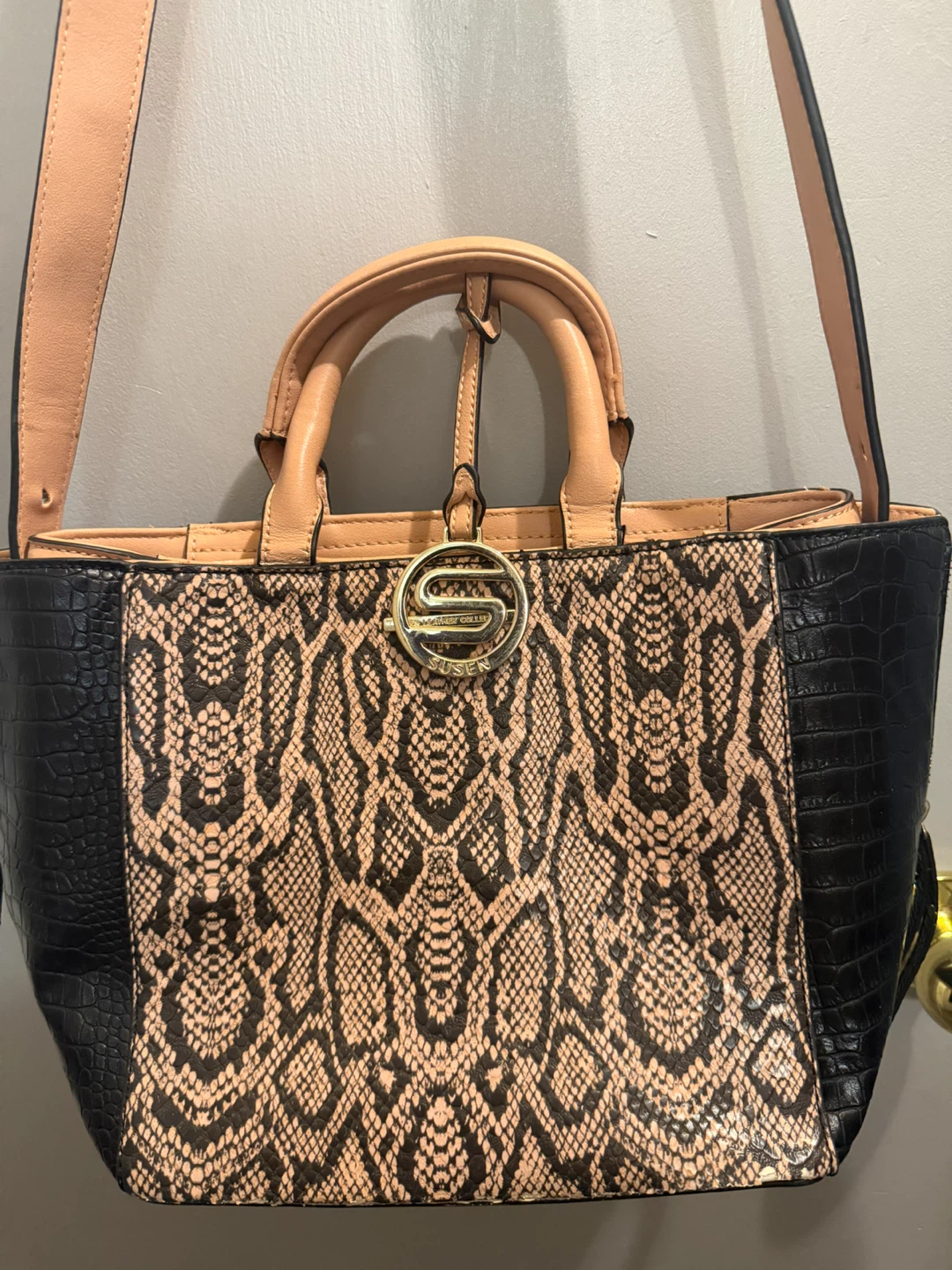SUSEN Women's Faux Leather Snake Print Tote Bag