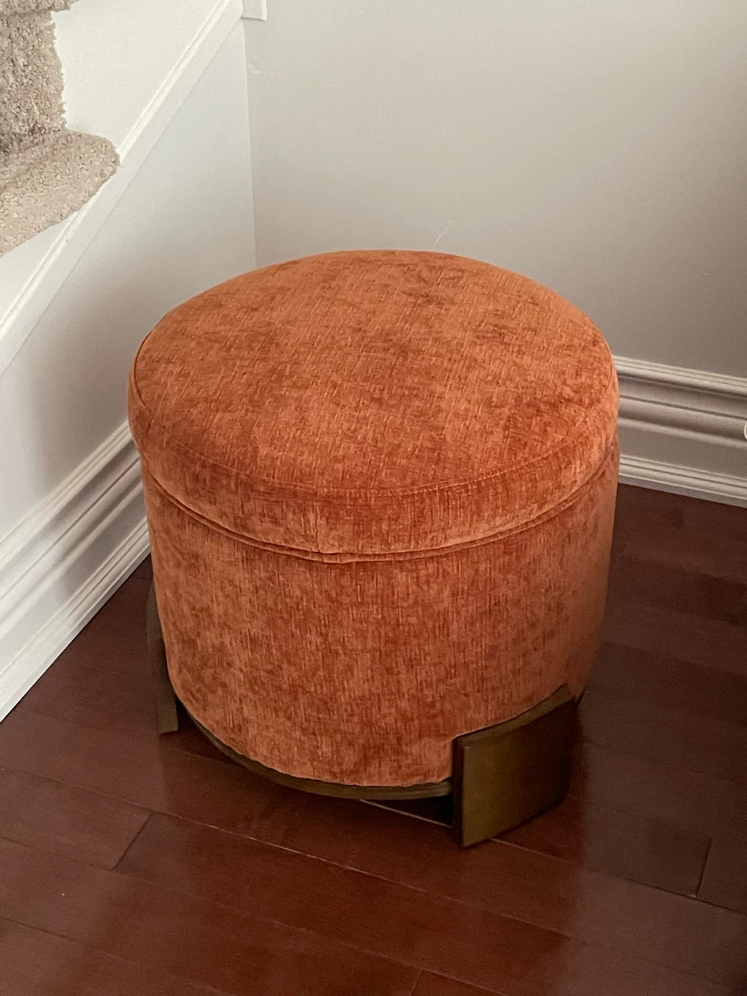 Orange Velvet Round Storage Ottoman