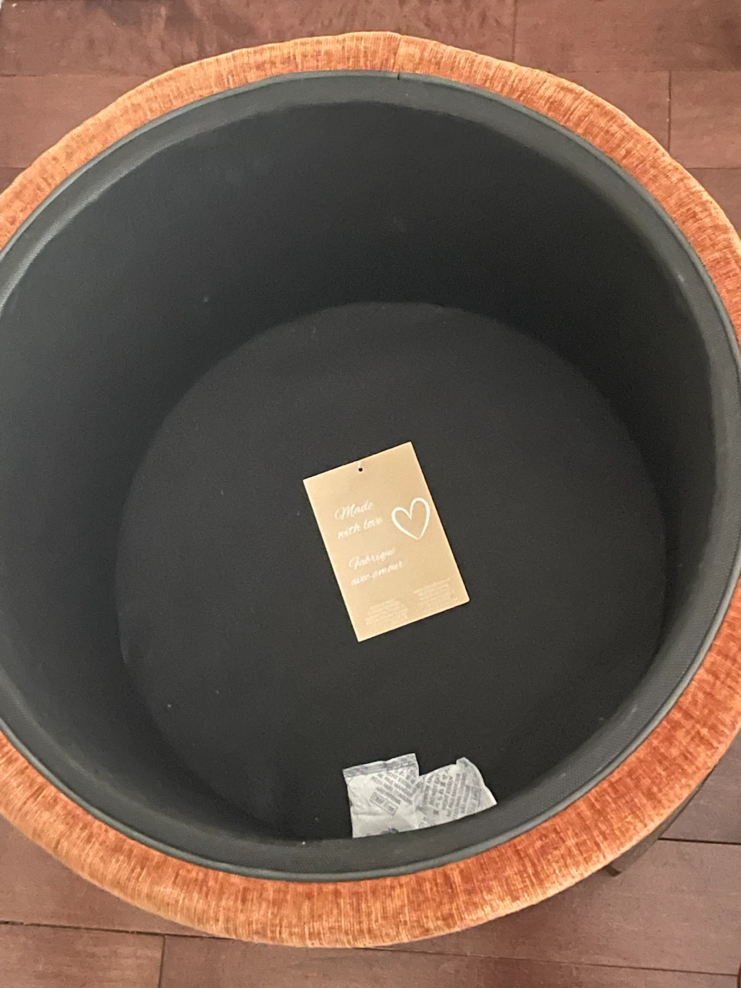 Orange Velvet Round Storage Ottoman - photo 2