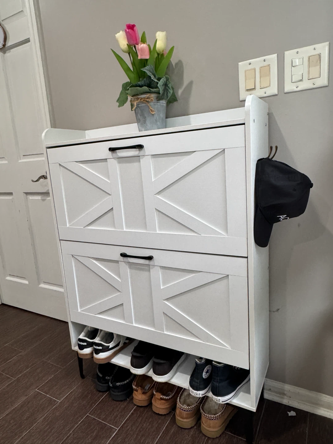 White 2-Tier Shoe Cabinet with Flip Drawers - photo 3