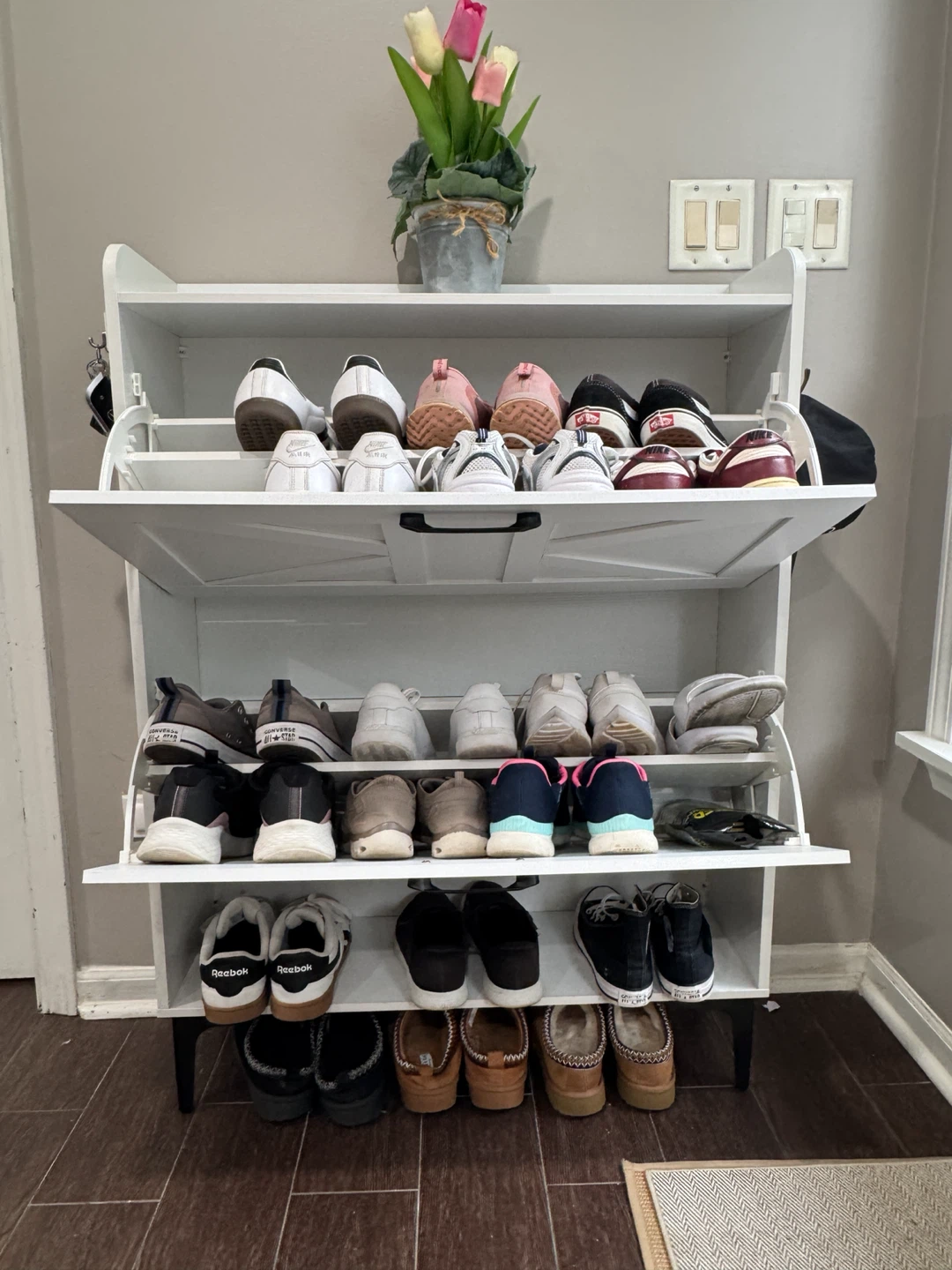 White 2-Tier Shoe Cabinet with Flip Drawers - photo 4