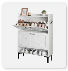 White 2-Tier Shoe Cabinet with Flip Drawers - photo 5