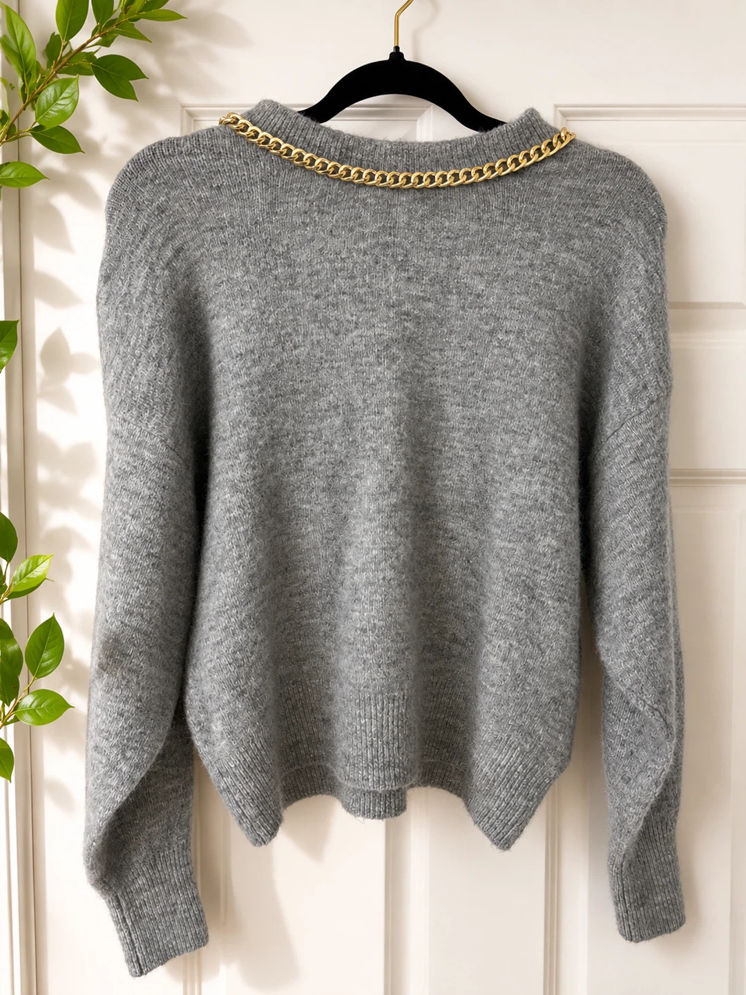 H&M Grey Sweater with Gold Chain Detail XS