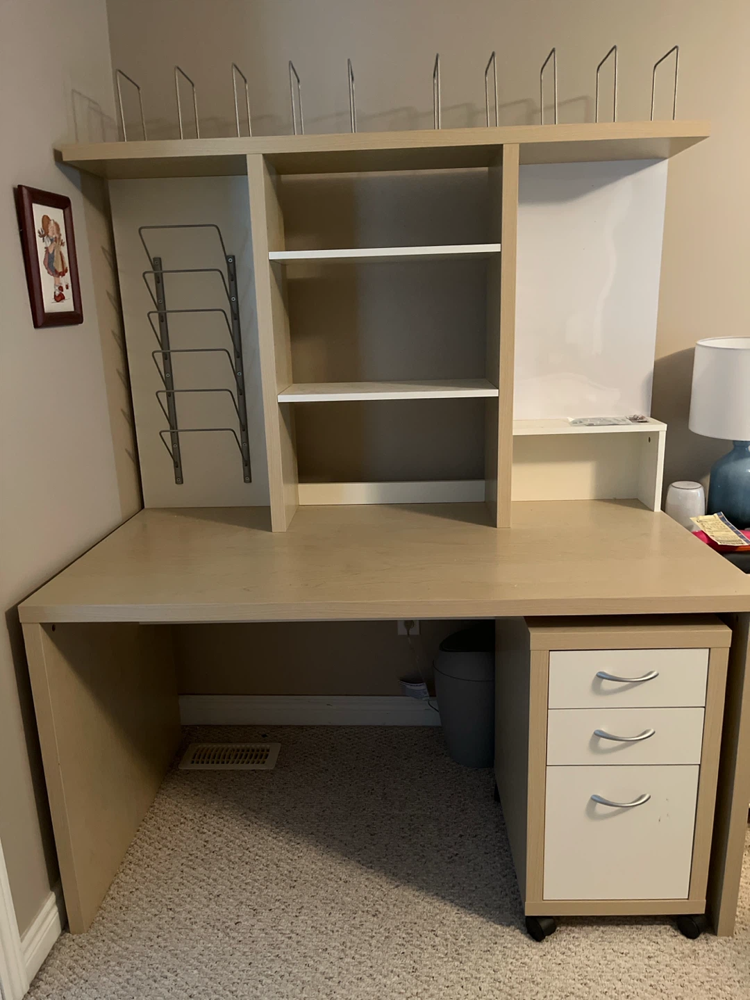 Desk with Rolling Storage Cart