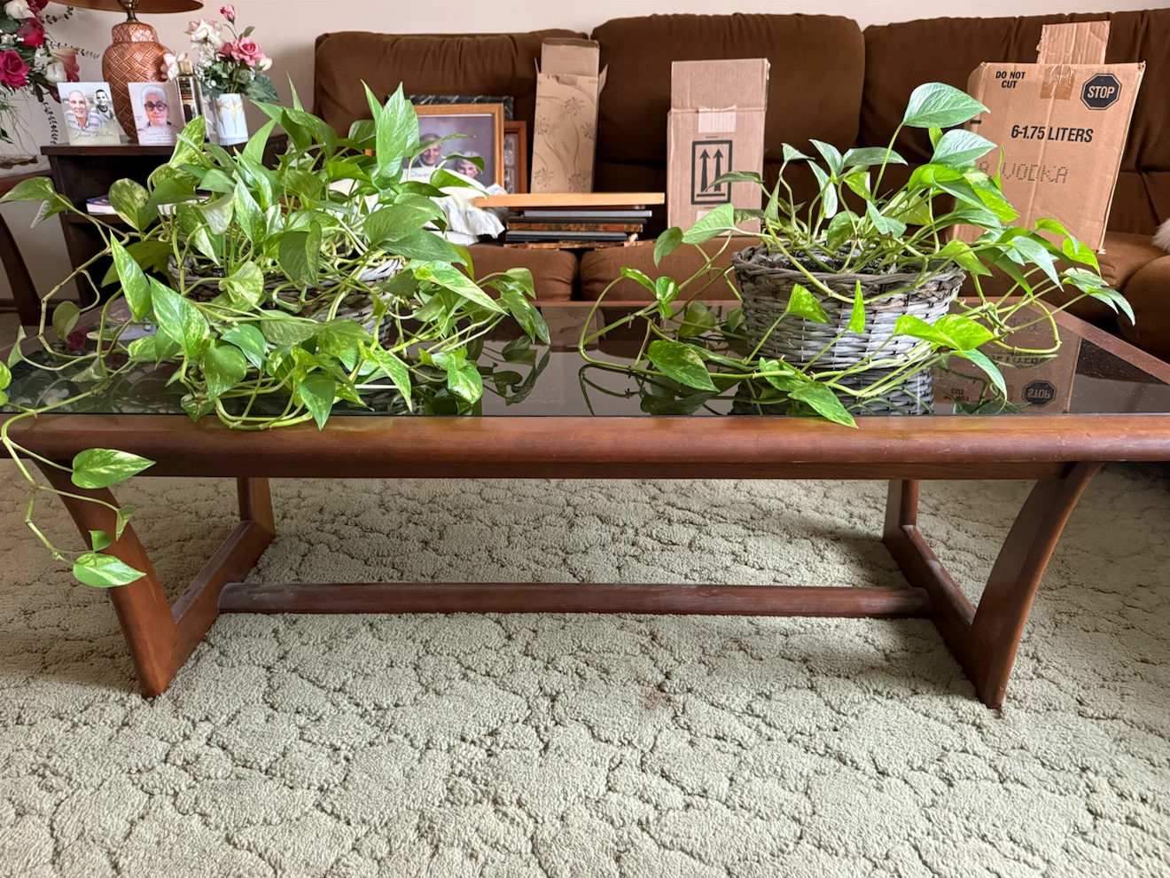 Wooden coffee table with glass top