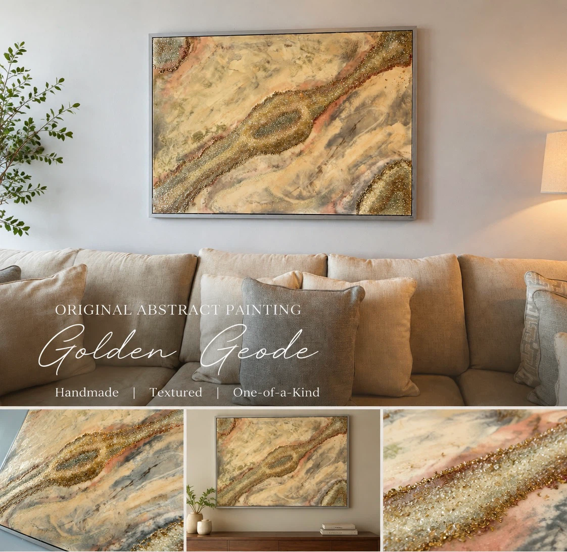 Original Golden Geode Abstract Painting