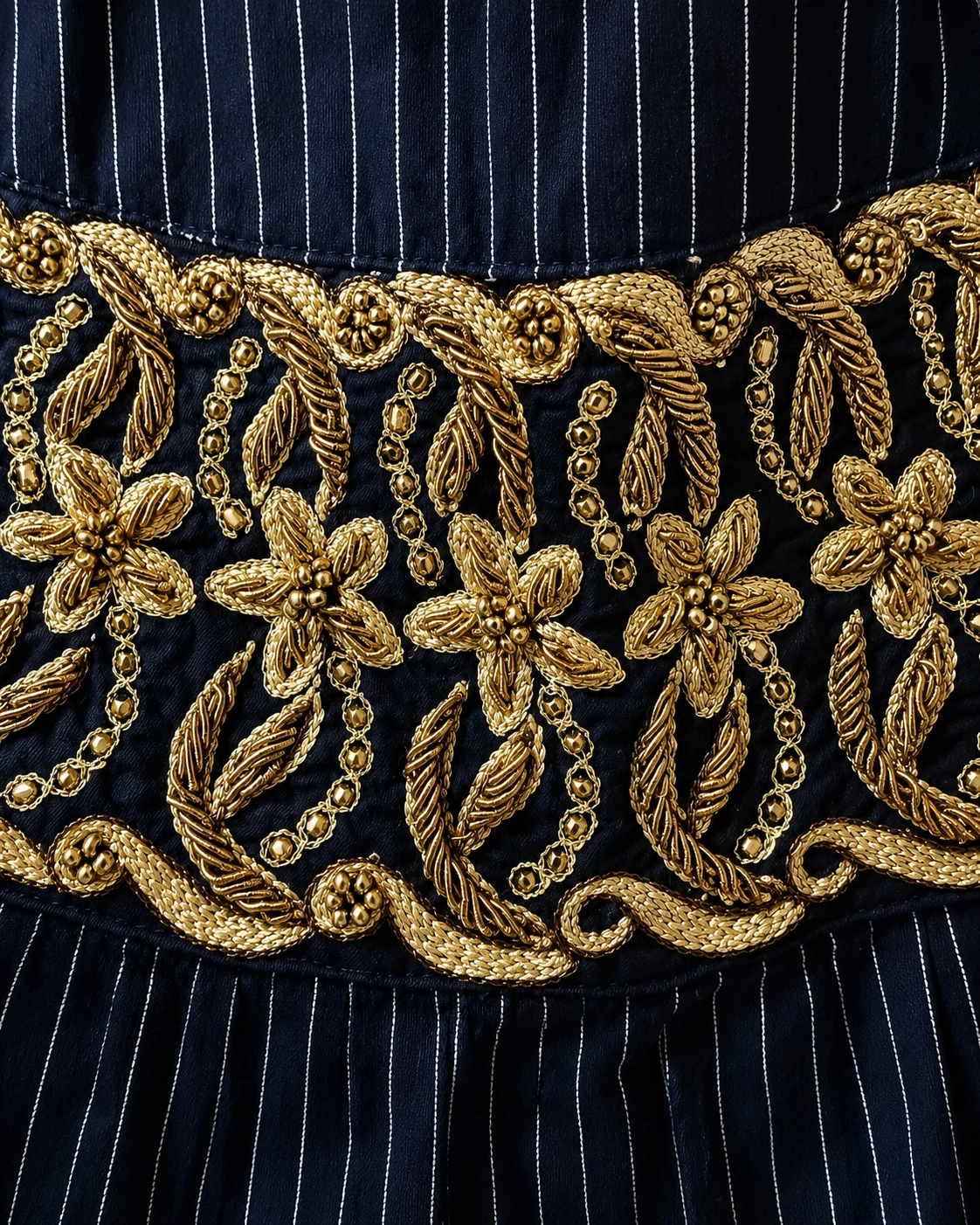 Black Pinstripe Blouse with Gold Embroidery - photo 2