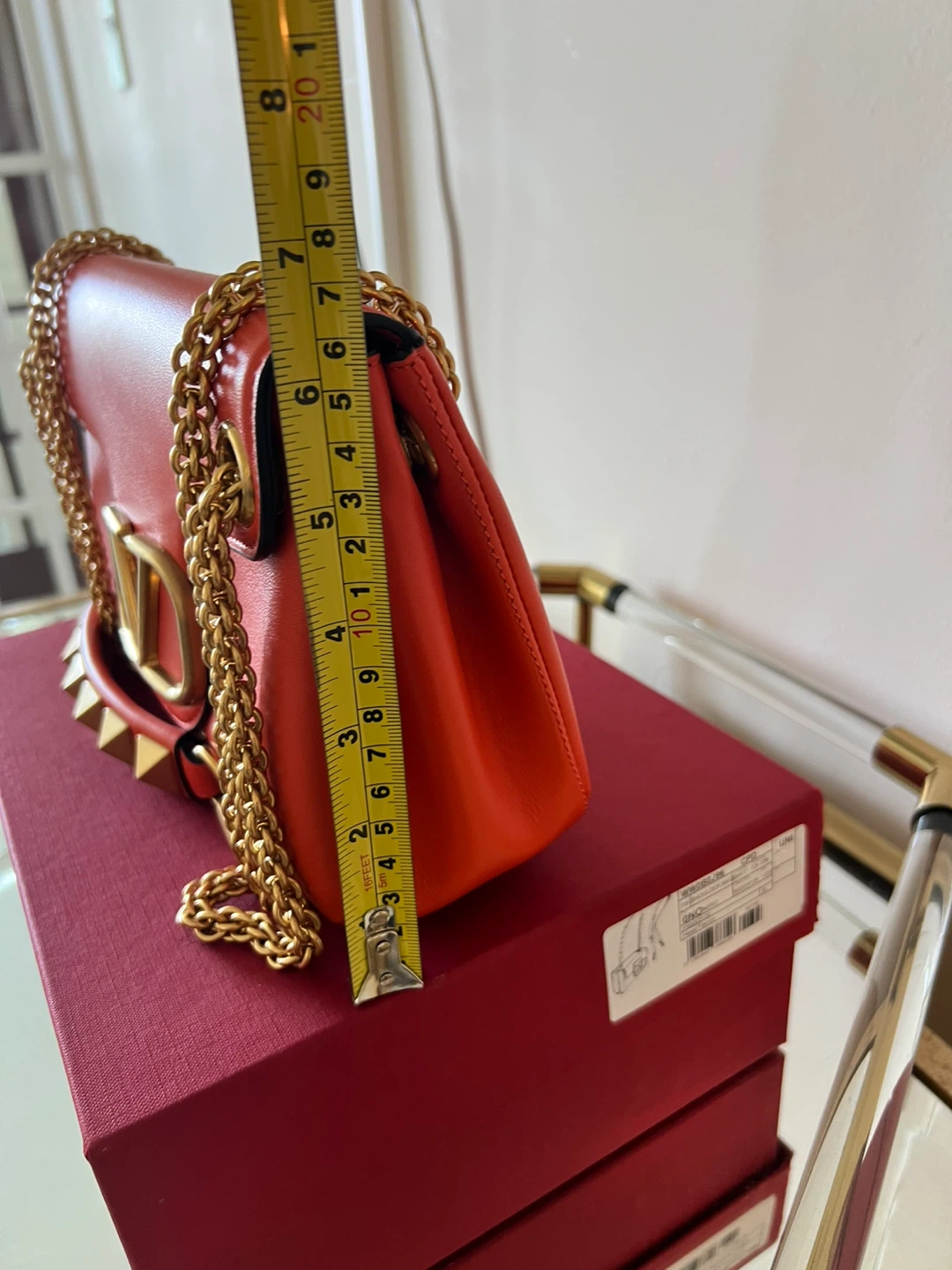 Valentino Garavani Orange Leather Rockstud Shoulder Bag - photo 3