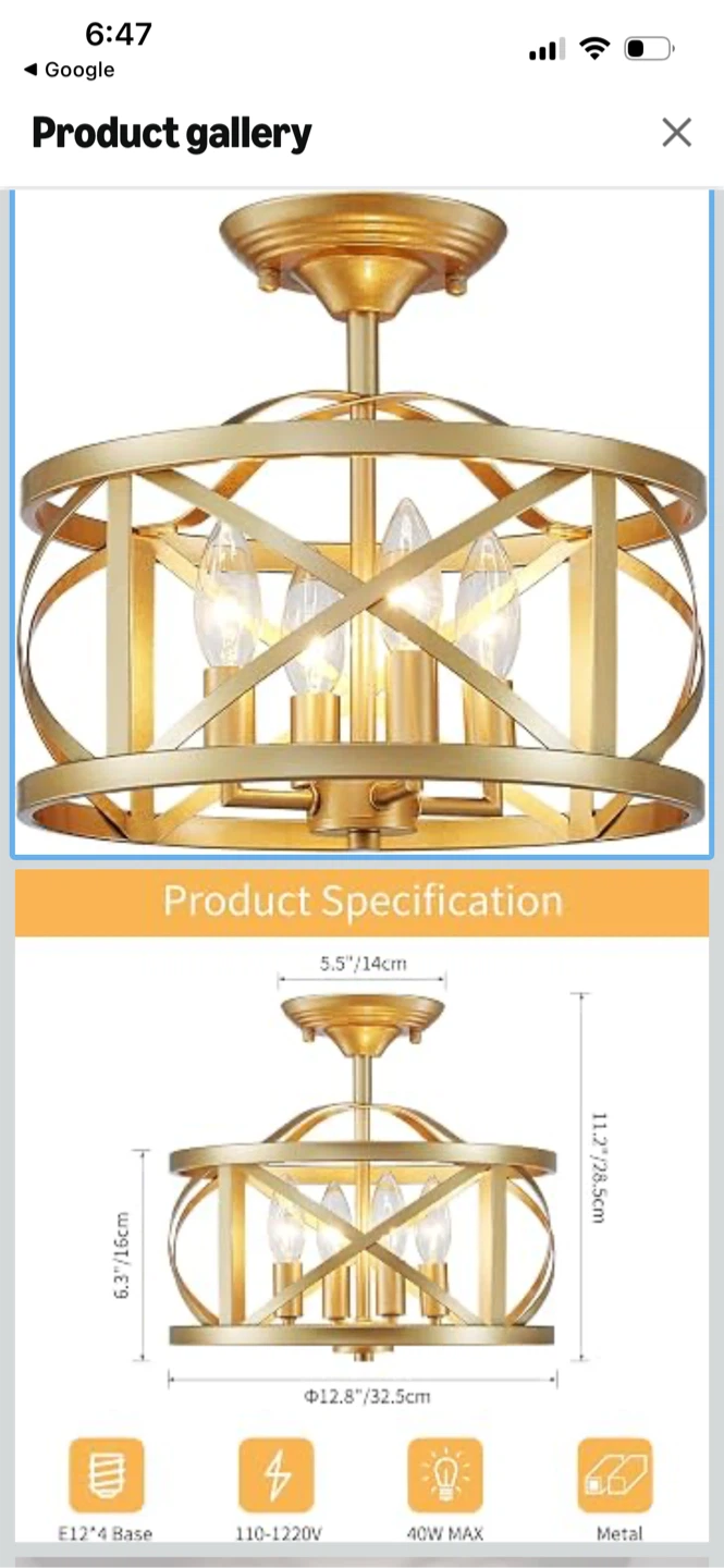 New-Gold Metal Drum Semi-Flush Mount Light Fixture