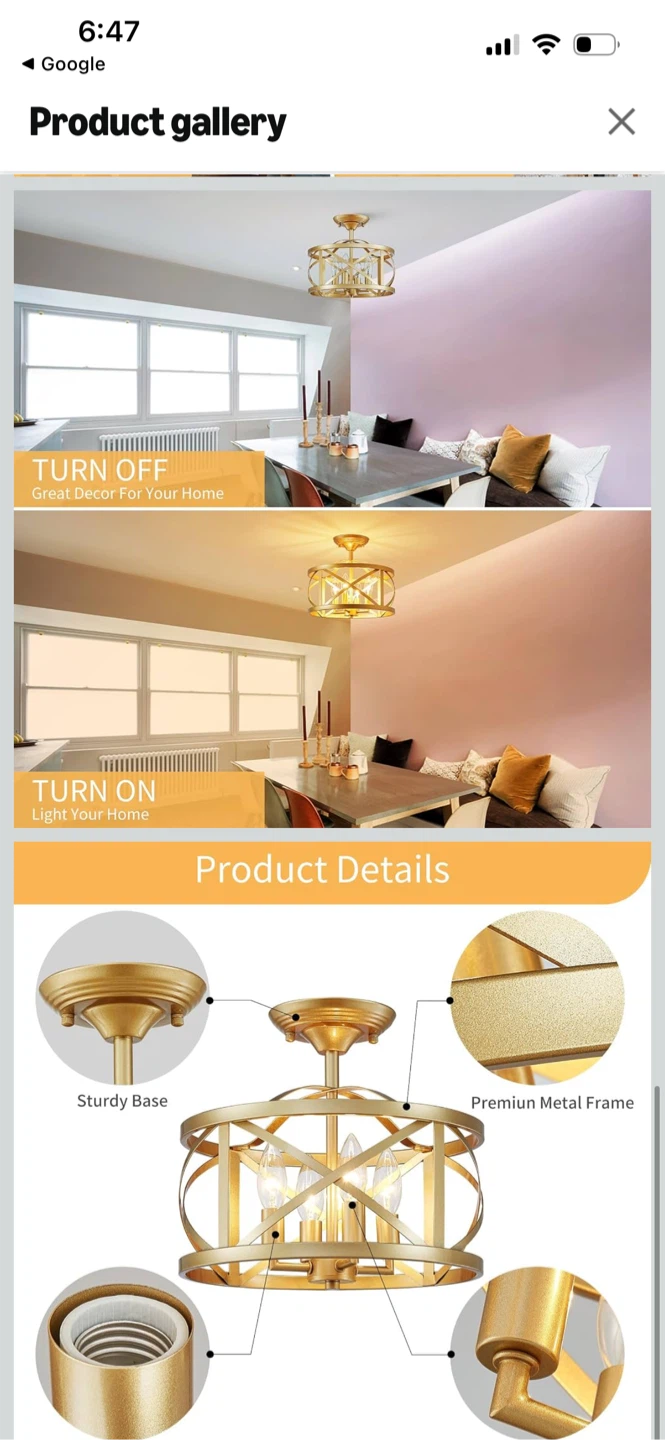 New-Gold Metal Drum Semi-Flush Mount Light Fixture - photo 2