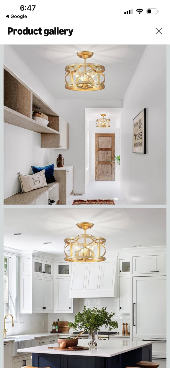 New-Gold Metal Drum Semi-Flush Mount Light Fixture - photo 4