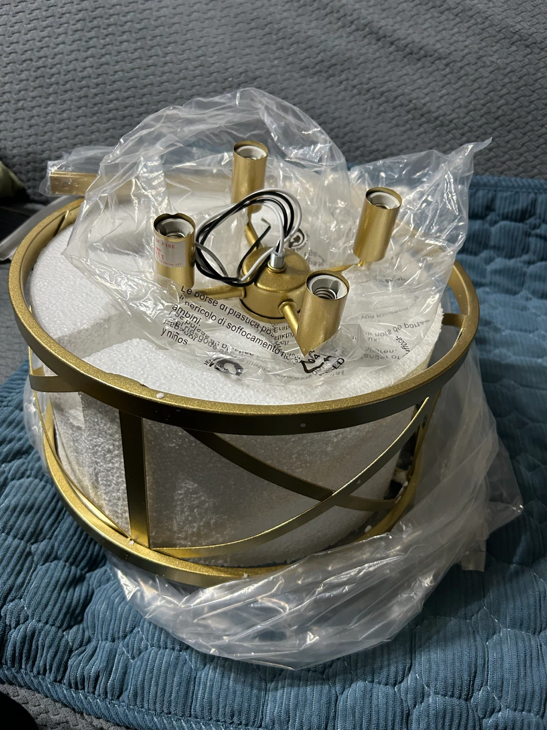 New-Gold Metal Drum Semi-Flush Mount Light Fixture - photo 5