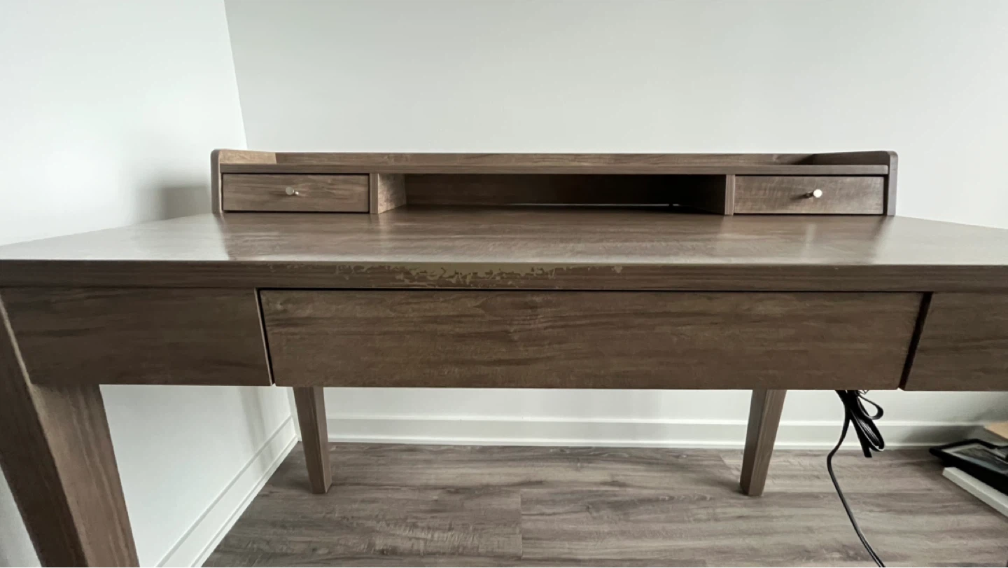 Brown Wooden Desk with Built-in Outlets - photo 2