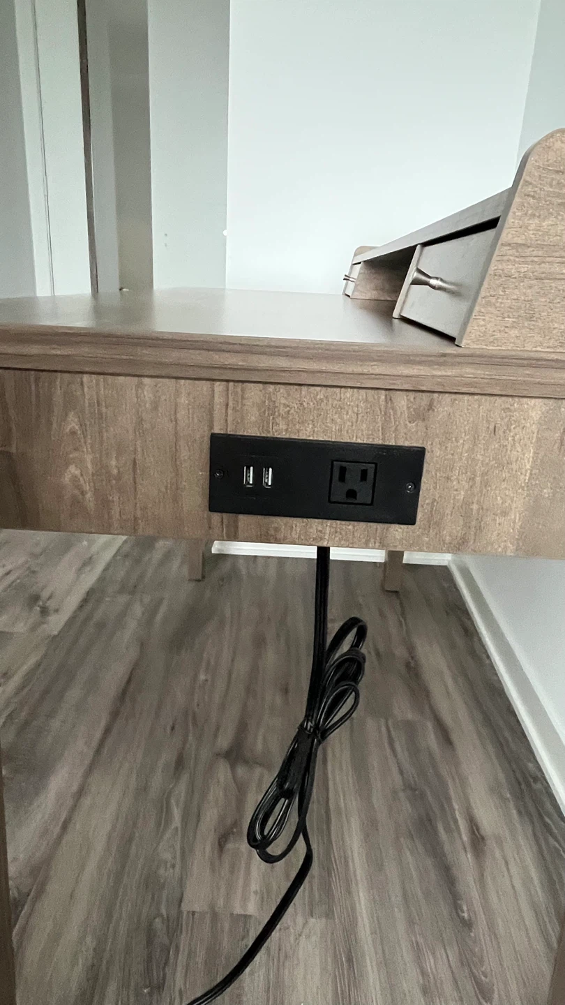 Brown Wooden Desk with Built-in Outlets - photo 3
