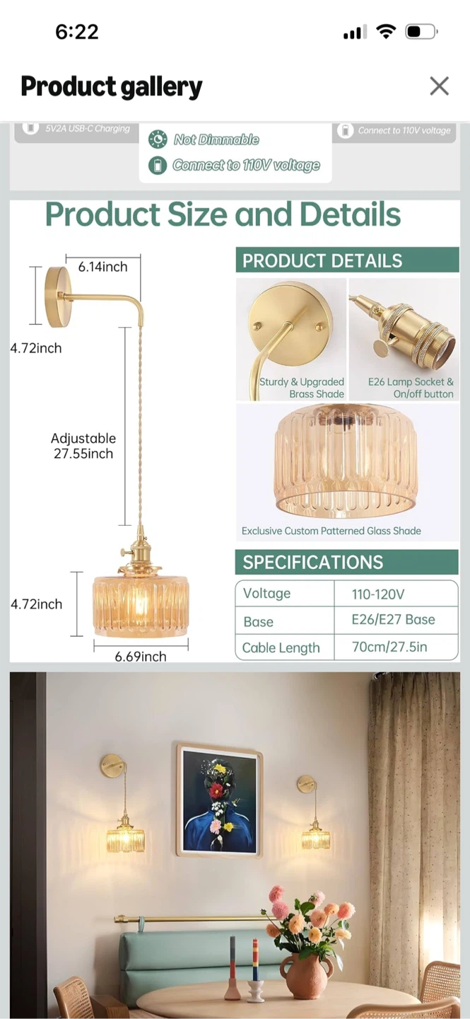 New-2 pack Amber Glass Pendant Light Fixture