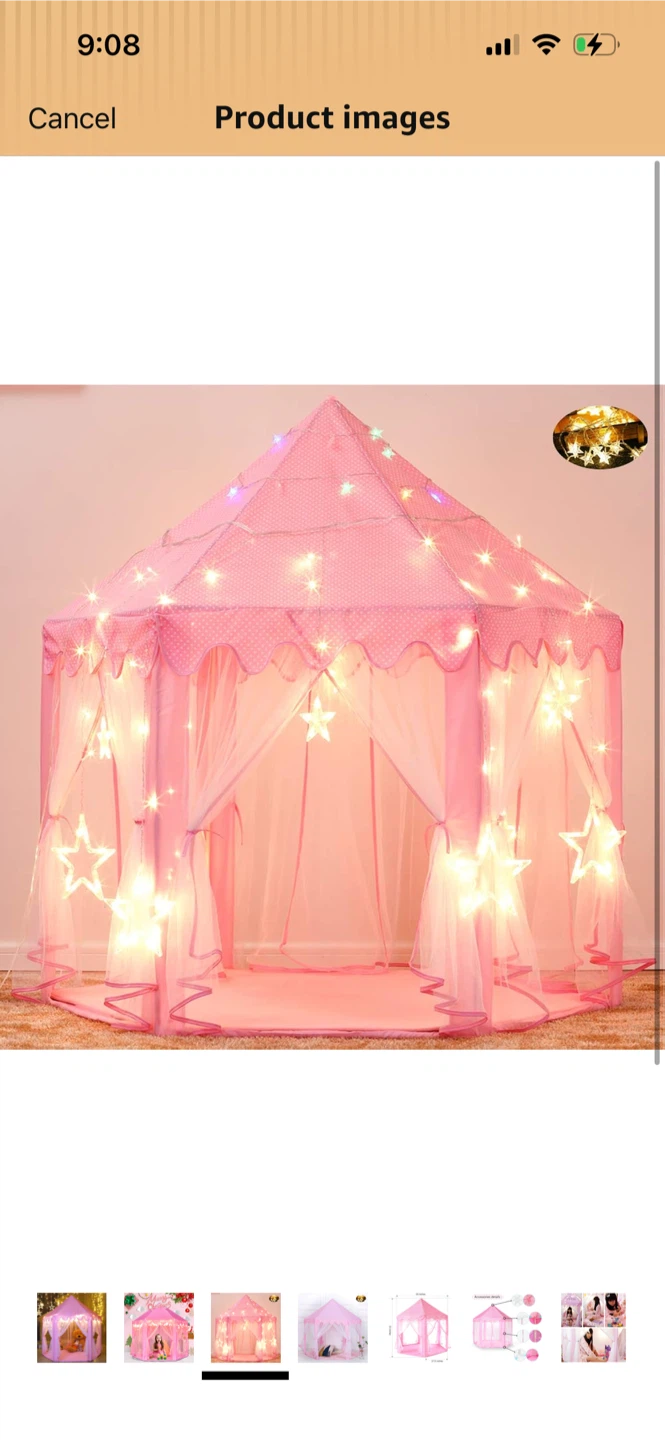 New-Pink Princess Castle Play Tent with Lights - photo 2