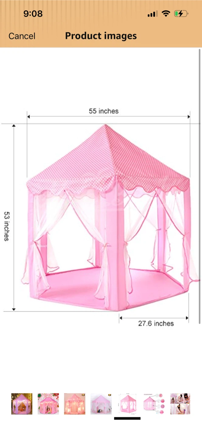 New-Pink Princess Castle Play Tent with Lights - photo 4