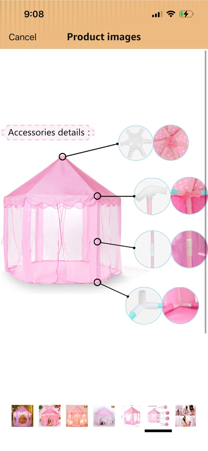 New-Pink Princess Castle Play Tent with Lights - photo 5
