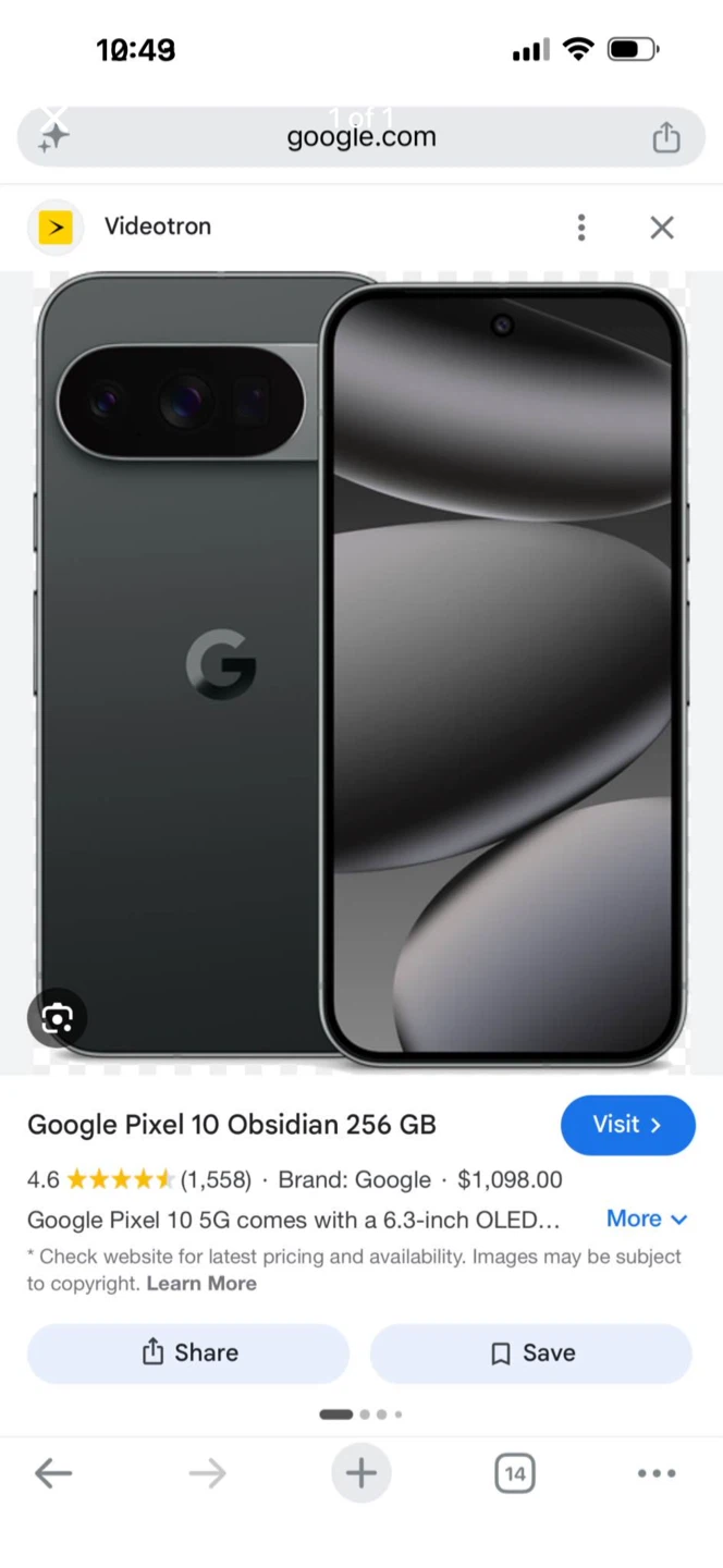Google Pixel 10 Obsidian 256 GB Smartphone