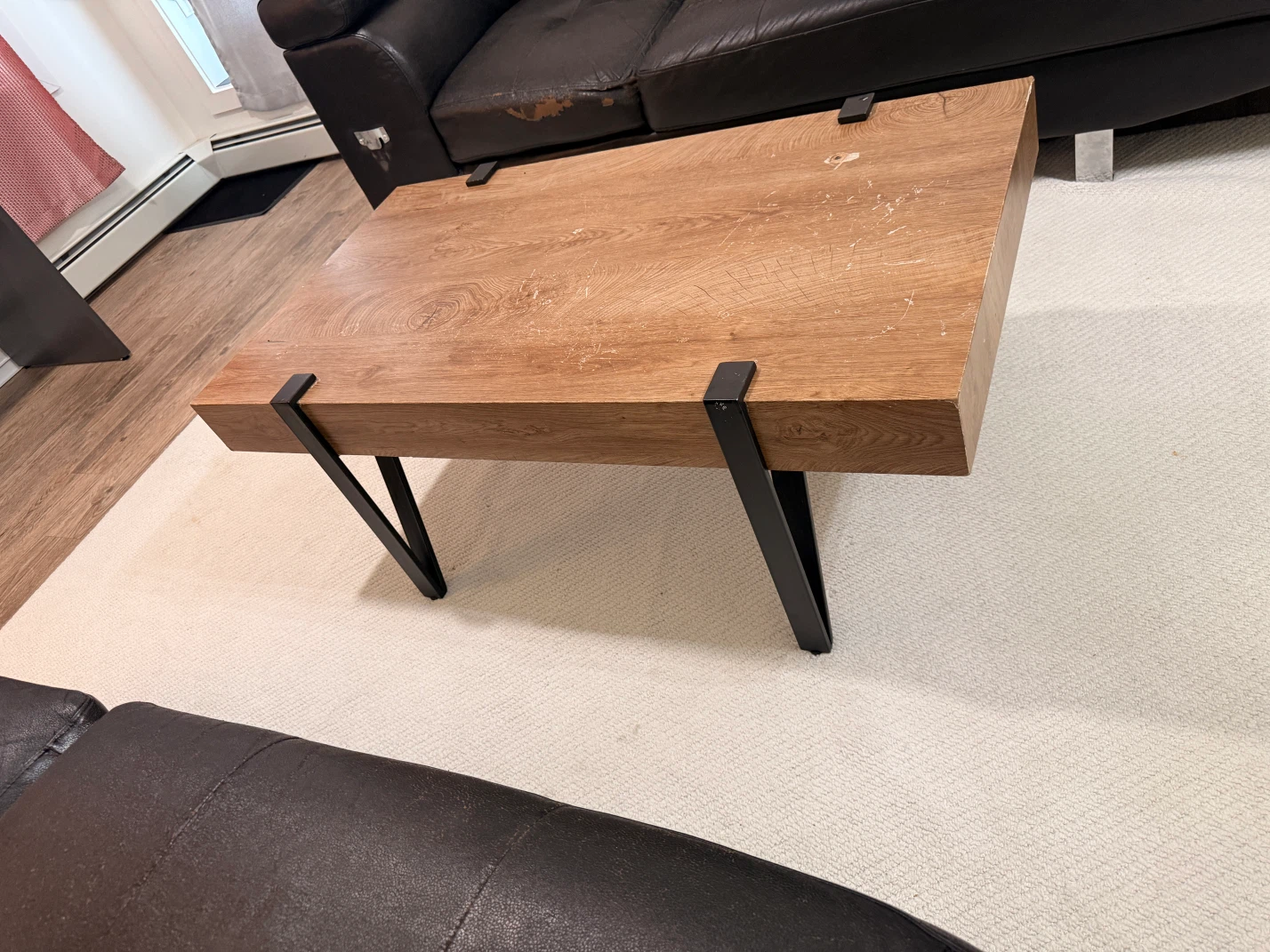Wooden Coffee Table with Black Metal Legs