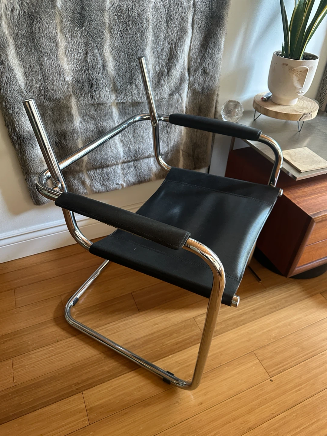 VINTAGE MART STAM MCM CHROME LEATHER CANTILEVER CHAIR PARTS