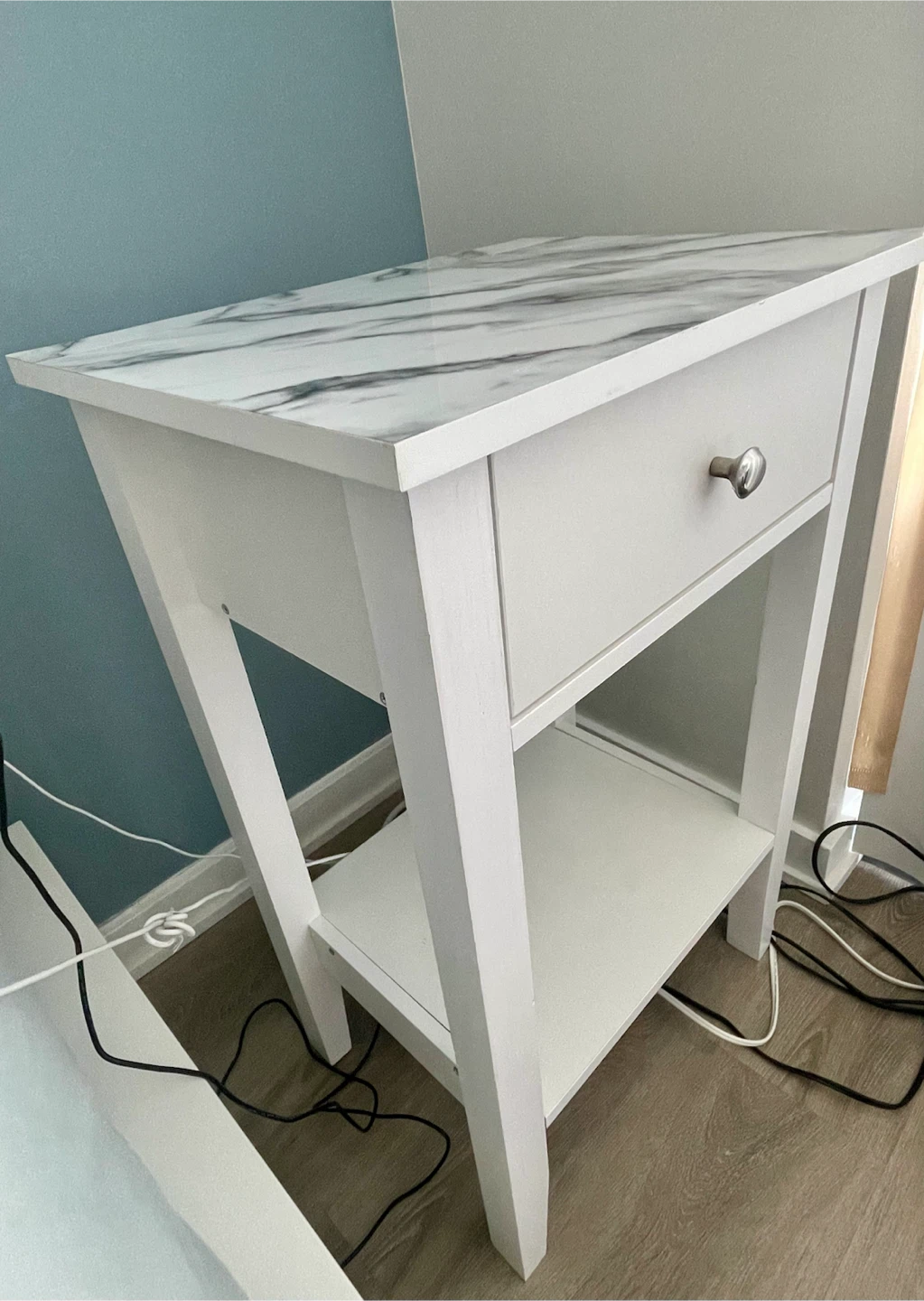 White Nightstand with Drawer and Shelf - photo 2