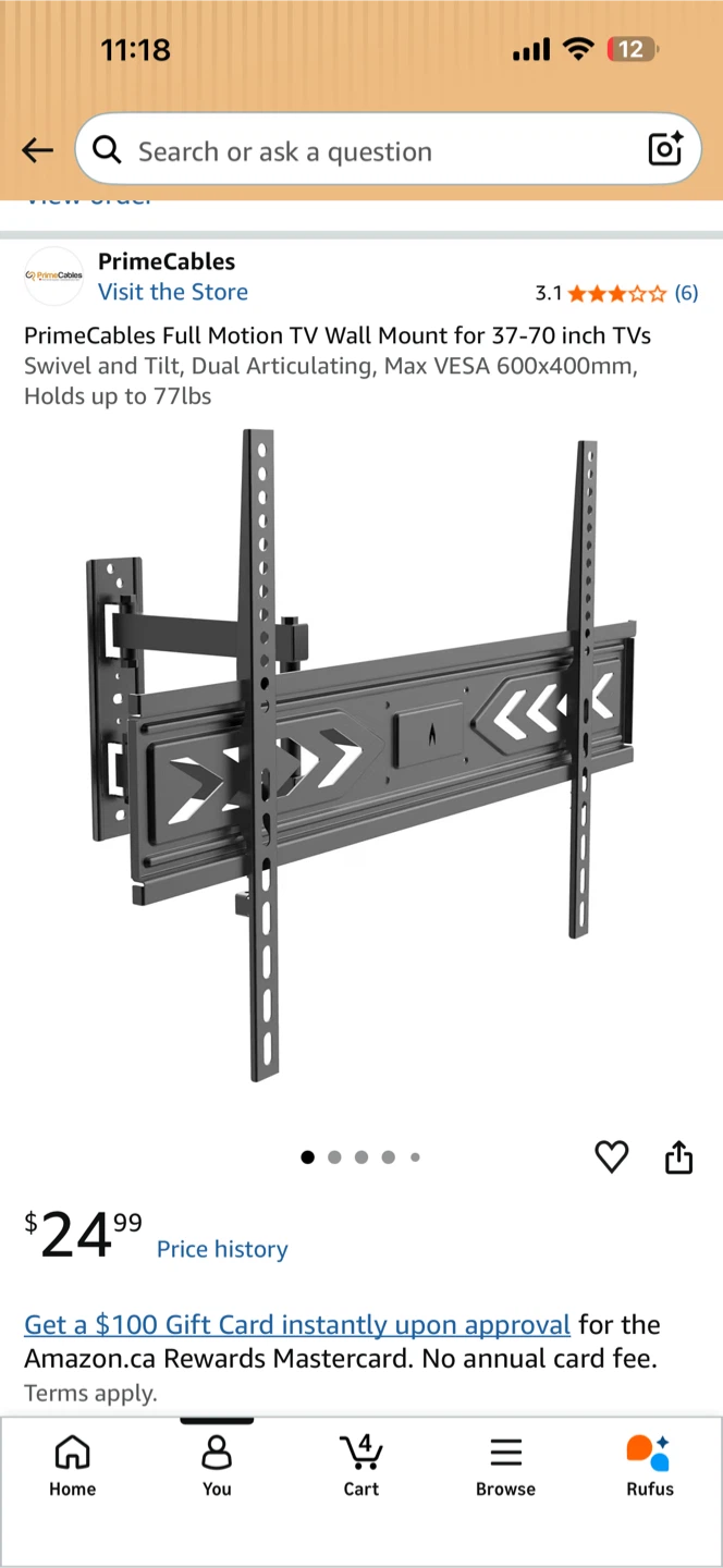 PrimeCables Full Motion TV Wall Mount
